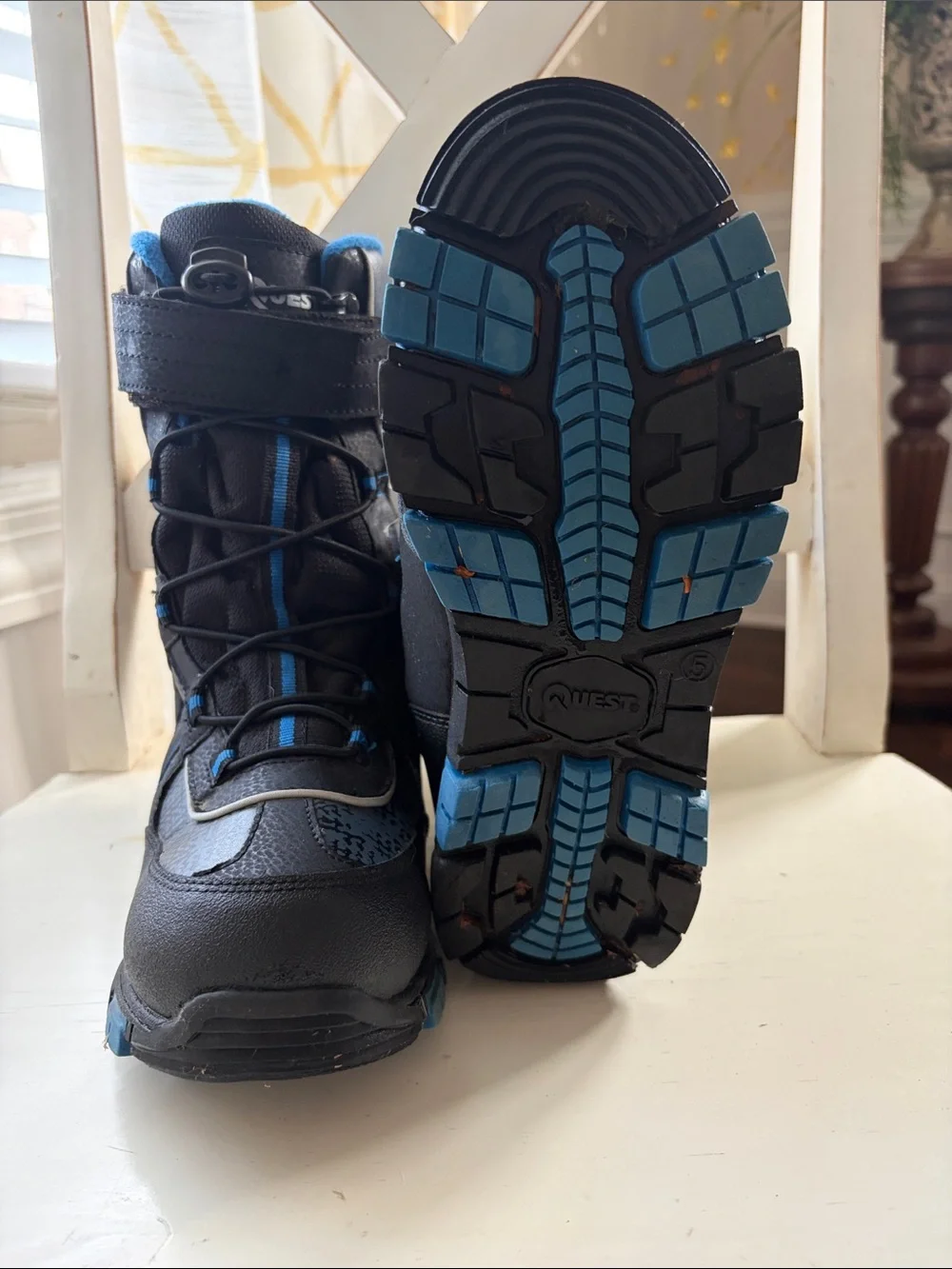 Kids Waterproof Snow Boots in Black with Blue Trim